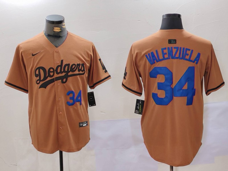 Men Los Angeles Dodgers 34 Valenzuela army green joint name 2024 Nike MLB Jersey style 3